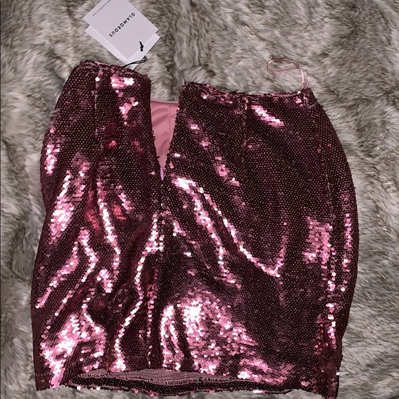 GLAMOROUS Metallic Rose Gold Sequin Peplum Pink Mini Skirt - Picture 9 of 10